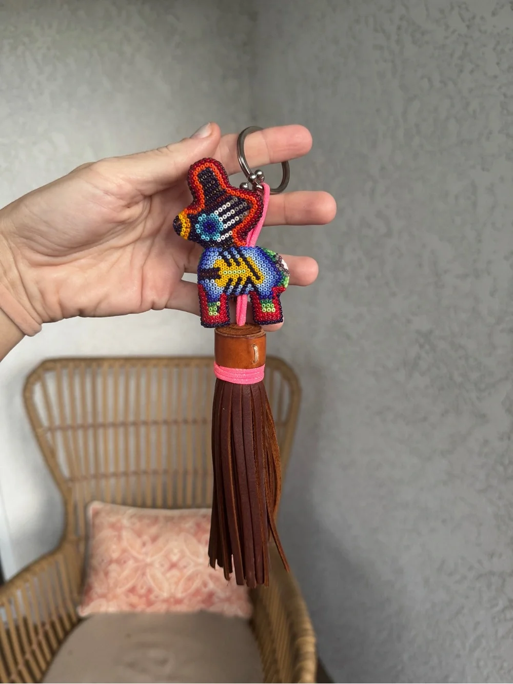 Consuela Leather Bag Charm keychain - beaded donkey - Picture 1 of 3